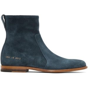 Common Projects x Robert Geller Blue Suede Chelsea Boots